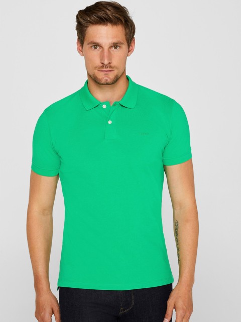 

ESPRIT Men Green Solid Polo Collar T-shirt