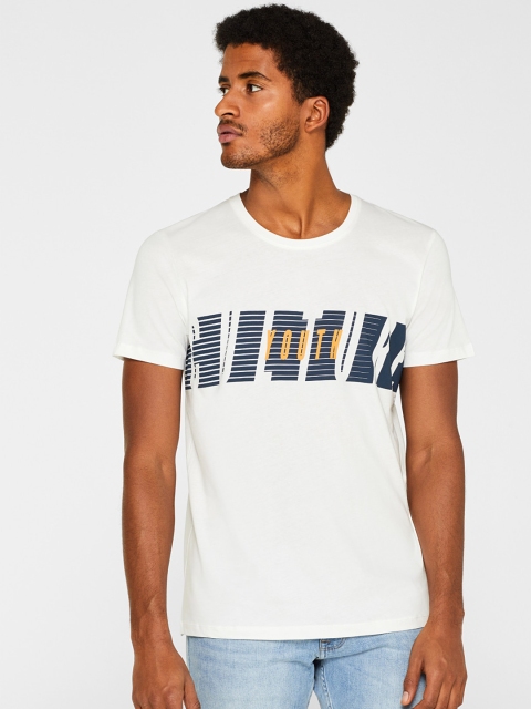 

ESPRIT Men White & Navy Blue Printed Round Neck T-shirt
