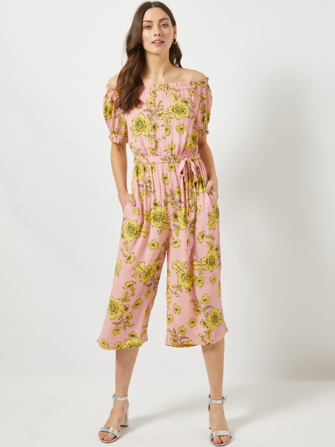 

DOROTHY PERKINS Women Pink & Yellow Printed Off-Shoulder Culotte Jumpsuit
