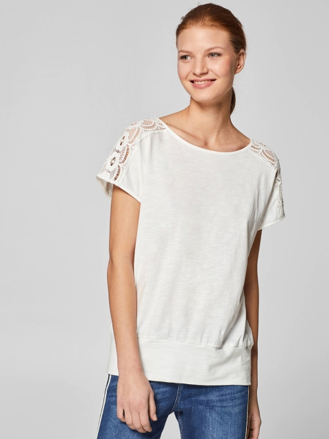 

ESPRIT Women Off-White Solid Top