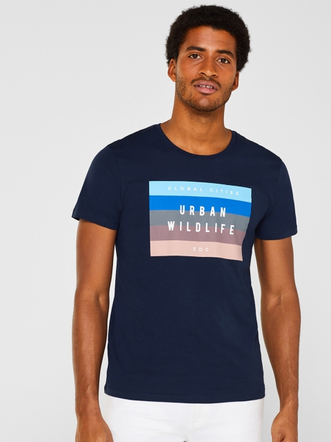 

ESPRIT Men Navy Printed Round Neck T-shirt, Navy blue