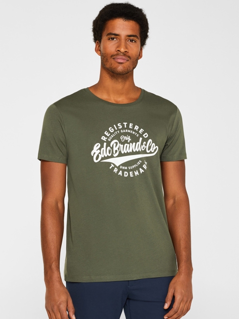 

ESPRIT Men Olive Green & White Printed Round Neck T-shirt