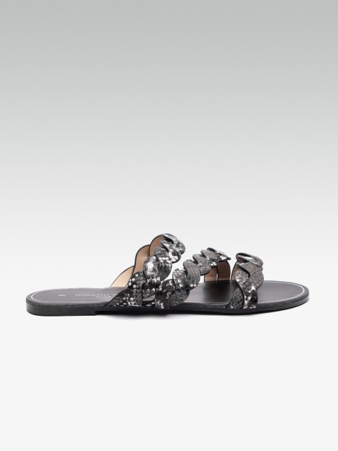 

DOROTHY PERKINS Women Black & Grey Snakeskin Texture Open Toe Flats