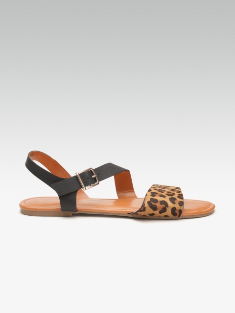 

DOROTHY PERKINS Women Tan Brown & Black Printed Open Toe Flats