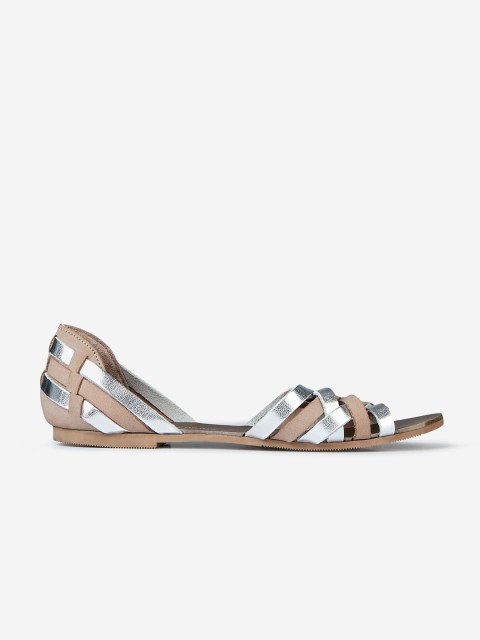 

DOROTHY PERKINS Women Silver-Toned & Dusty Pink Colourblocked Leather Open Toe Flats