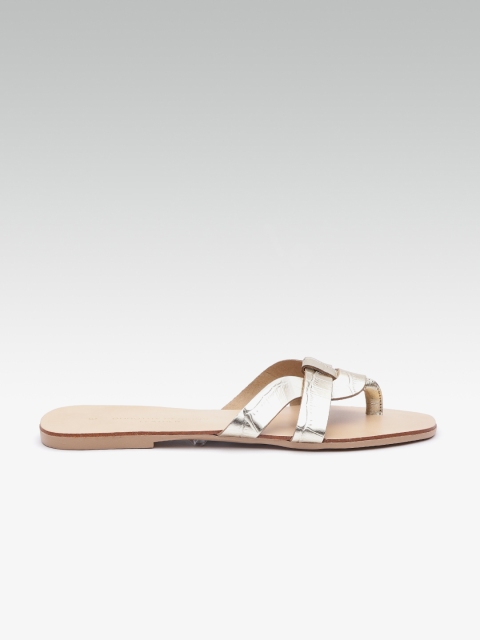 

DOROTHY PERKINS Women Gold-Toned Textured Leather Open Toe Flats
