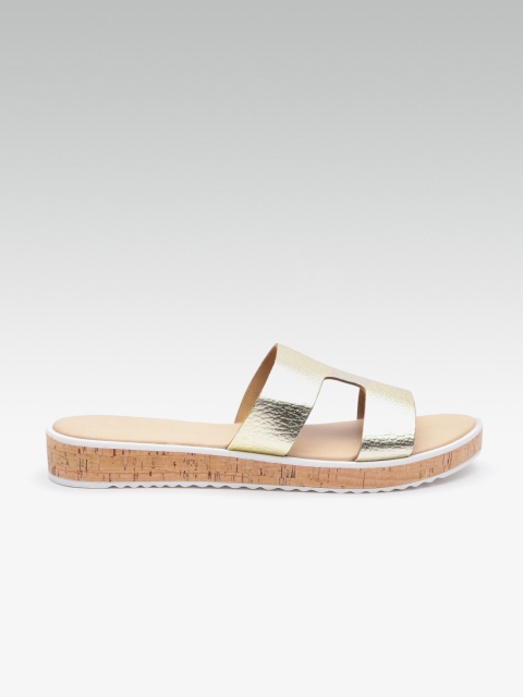 

DOROTHY PERKINS Women Gold-Toned Textured Open Toe Flats