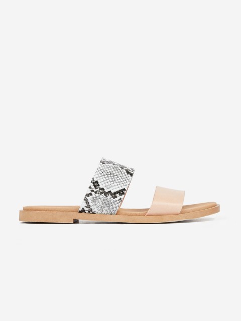 

DOROTHY PERKINS Women Peach-Coloured & Grey Snakeskin Textured Open Toe Flats