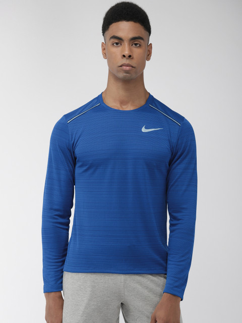 

Nike Men Blue Striped AS DRY MILER LS Round Neck T-shirt