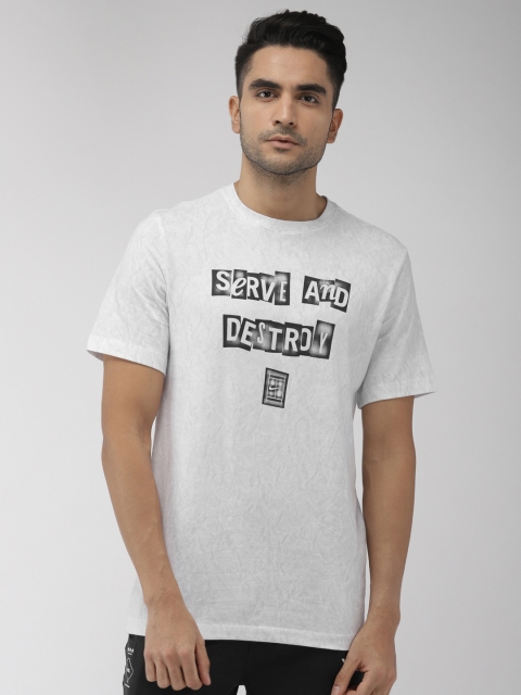 

Nike Men White Grey Printed Standard Fit NKCT TEE SERVE DESTROY Pure Cotton T-shirt