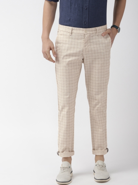 

Indian Terrain Men Beige & Brown Checked Brooklyn Slim Fit Smart Casual Trousers