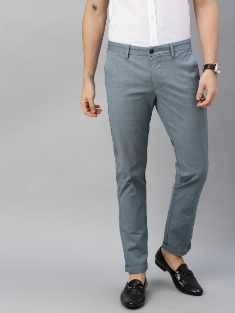 

Indian Terrain Men Blue Brooklyn Slim Fit Checked Regular Trousers