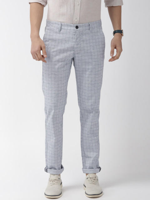 

Indian Terrain Men Blue & Grey Checked Brooklyn Slim Fit Smart Casual Trousers