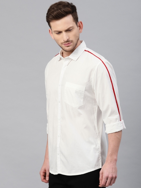 

Genius18 Men White Comfort Classic Slim Fit Solid Casual Shirt