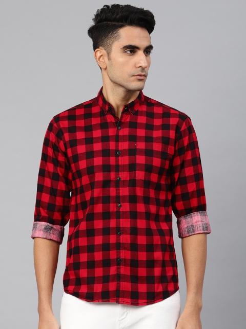 

Genius18 Men Red & Black Classic Slim Fit Checked Casual Shirt