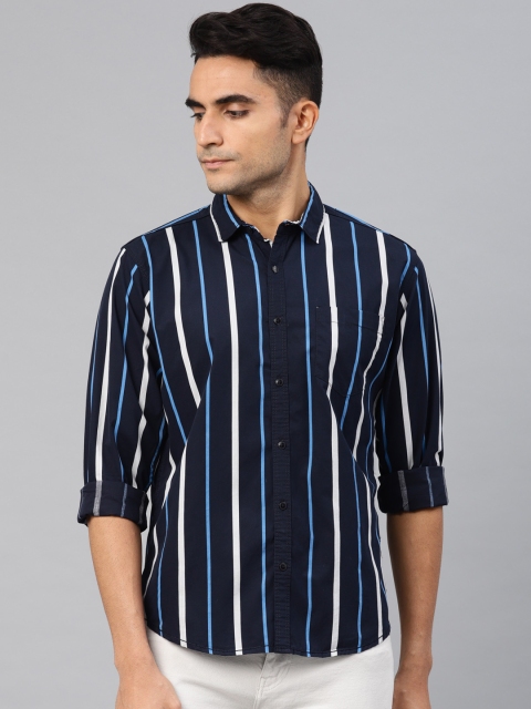 

Genius18 Men Blue & Off-White Classic Slim Fit Striped Casual Shirt