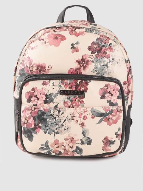 

Caprese Women Peach-Coloured & Grey Floral Print Backpack