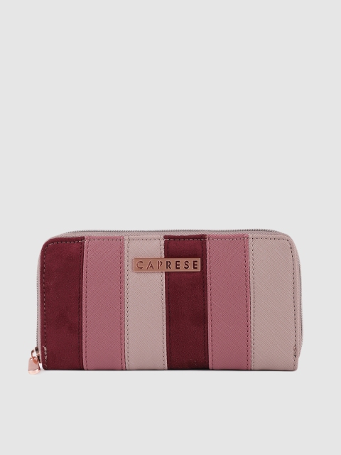 

Caprese Women Pink & Maroon Colourblocked Zip Around Wallet