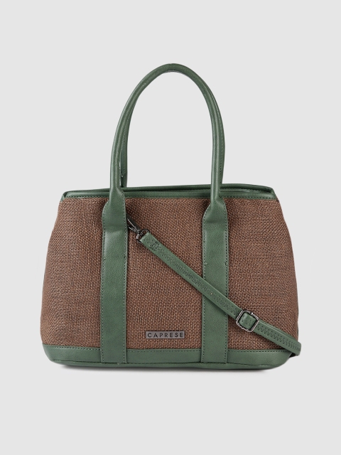 

Caprese Green & Brown Textured TONKA Handheld Jute Bag