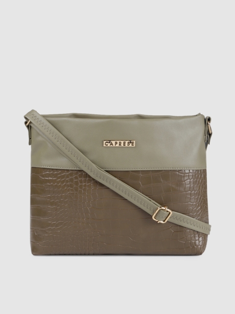 

Caprese Olive Green & Brown Textured Sling Bag