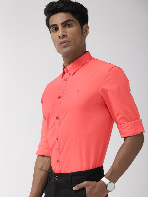

Indian Terrain Men Coral Orange Solid Semi Slim Fit Smart Casual Shirt