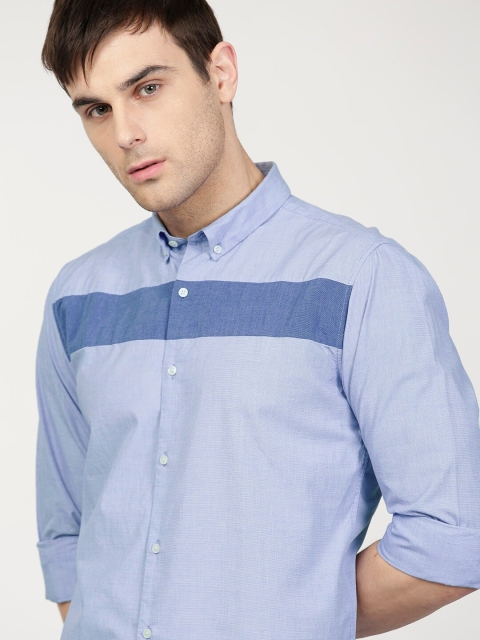 

ether Men Blue Colourblocked Slim Fit Antimicrobial Filafil Cotton Shirt
