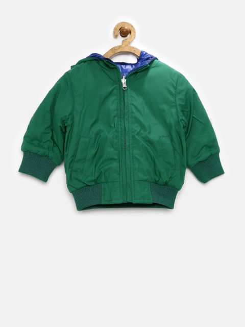 United Colors of Benetton Boys Green & Blue Reversible Hooded Jacket