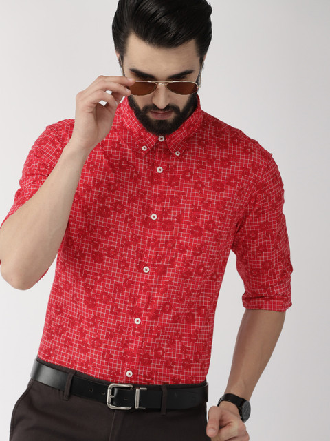 

Indian Terrain Men Red Slim Fit Checked Casual Shirt