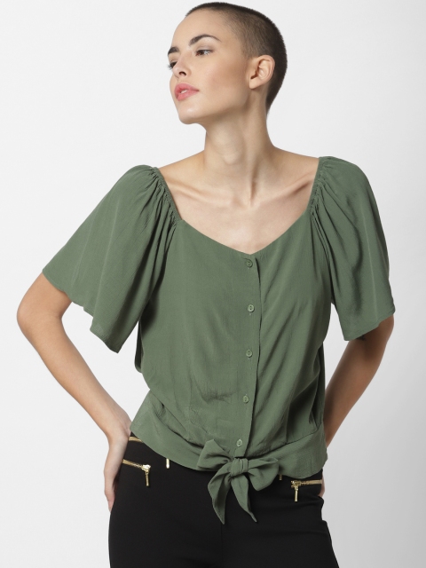 

ONLY Women Green Solid Cinched Waist Top