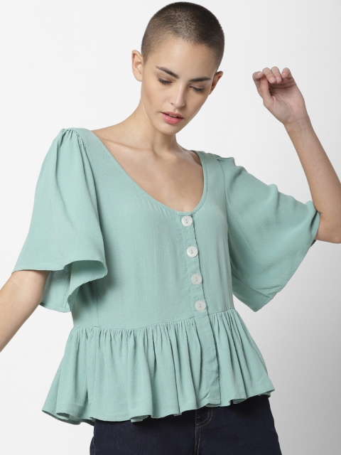 

ONLY Women Green Self Design Cinched Waist Top