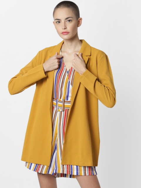 

ONLY Women Mustard Yellow Solid Open Front Shrug