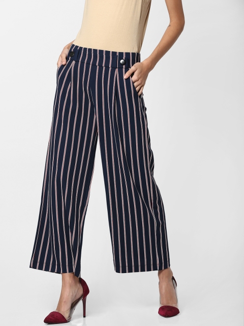 

ONLY Women Navy Blue & White Regular Fit Striped Parallel Trousers