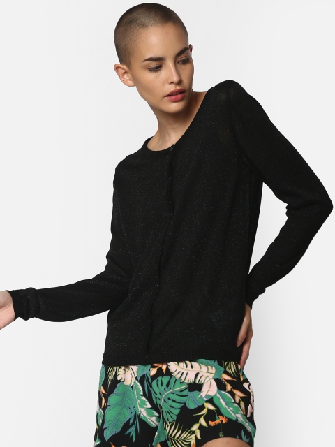 

ONLY Women Black Self Design Cardigan