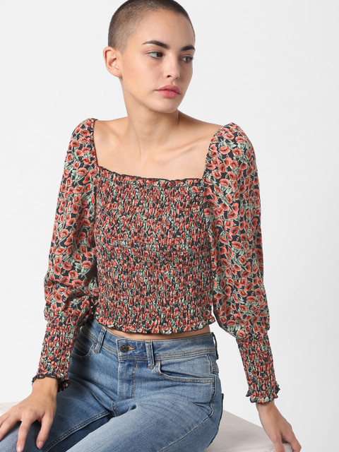 

ONLY Women Black & Red Printed Fitted Top