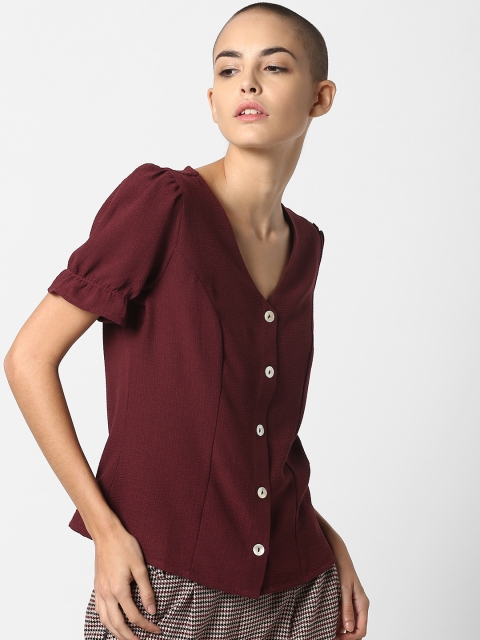 

ONLY Women Burgundy Solid Regular Top