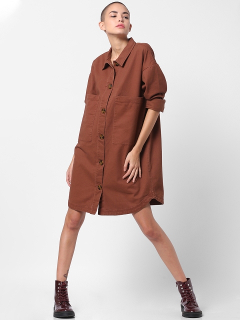 

ONLY Women Brown Solid Shirt Dress