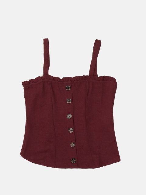 

ONLY Women Burgundy Solid Fitted Top