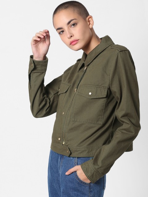 

ONLY Women Olive Green Solid Jacket