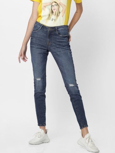 

ONLY Women Blue Skinny Fit Mid-Rise Mildly Distressed Stretchable Jeans