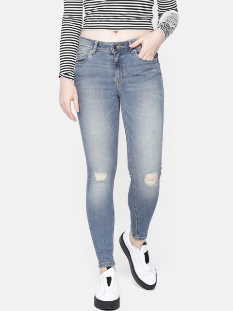 

ONLY Women Blue Carmen Skinny Fit Mid-Rise Mildly Distressed Stretchable Jeans