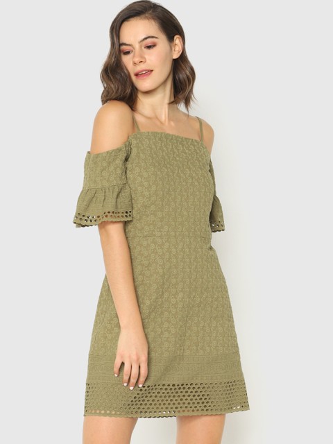 

ONLY Women Green Self-Design A-Line Dress