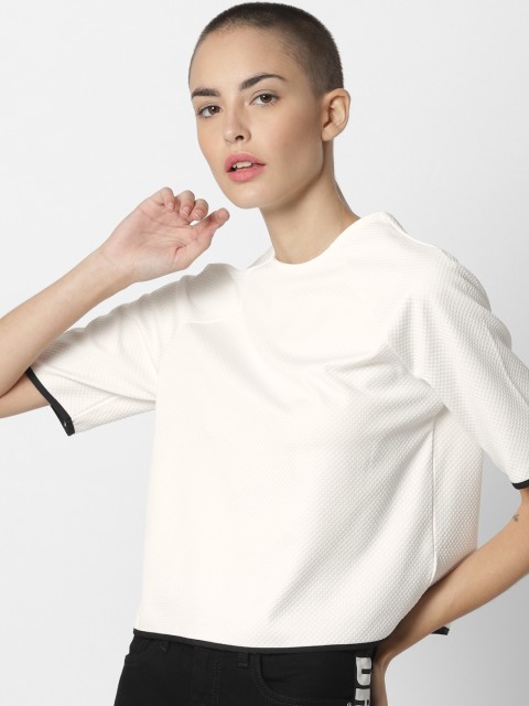 

ONLY Women White Self Design Styled Back Top