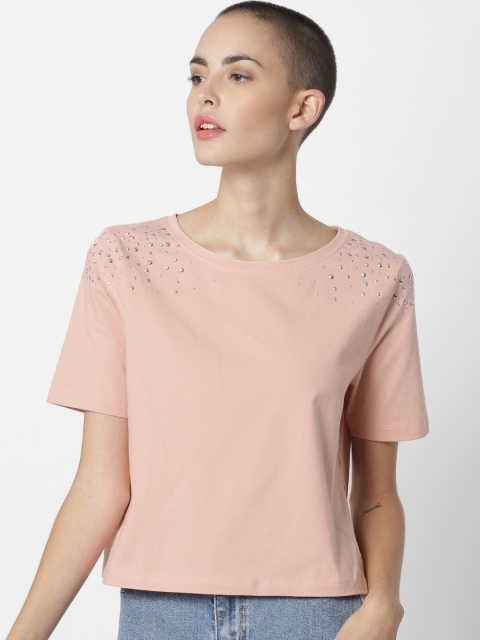 

ONLY Women Rose Solid Round Neck T-shirt