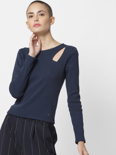 

ONLY Women Navy Blue Solid Fitted Top