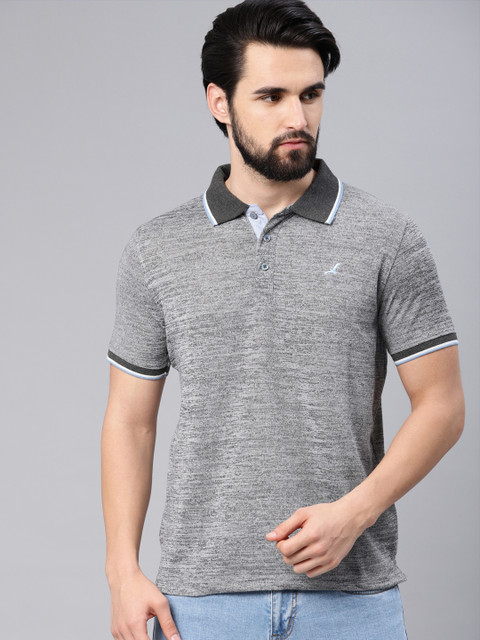 

American Crew Men Grey Melange Solid Polo Collar T-shirt