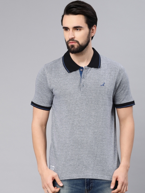 

American Crew Men Grey Solid Polo Collar Pure Cotton T-shirt