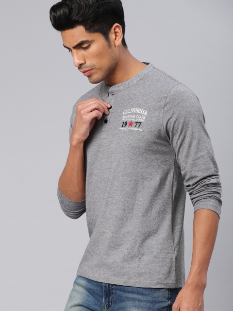 

American Crew Men Grey Solid Henley Neck T-shirt
