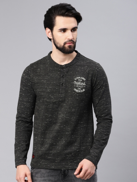 

American Crew Men Black Solid Henley Neck T-shirt