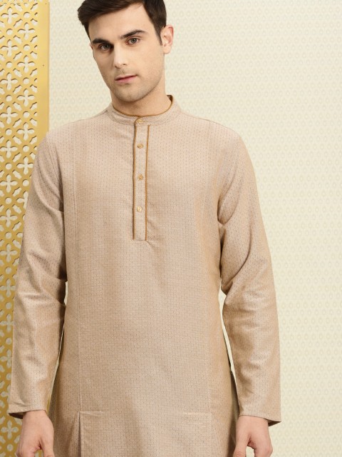

House of Pataudi Men Beige Embroidered A-Line Kurta
