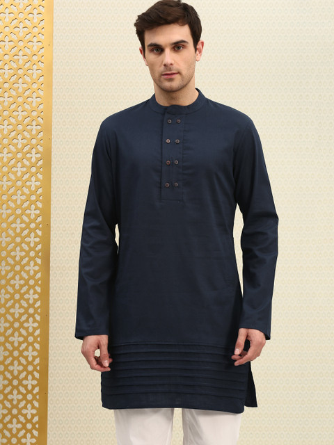 

House of Pataudi Men Navy Blue Solid Straight Kurta